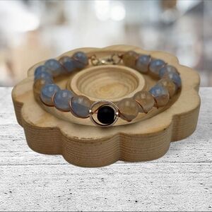 Handmade wirewrapped Blue Bracelet with black accent.